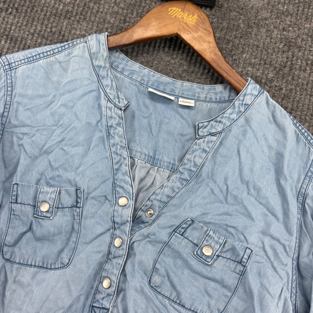 Cato Tunic Blouse Women 18/20W Blue Good Chambray Henley Long Sleeve Pocket